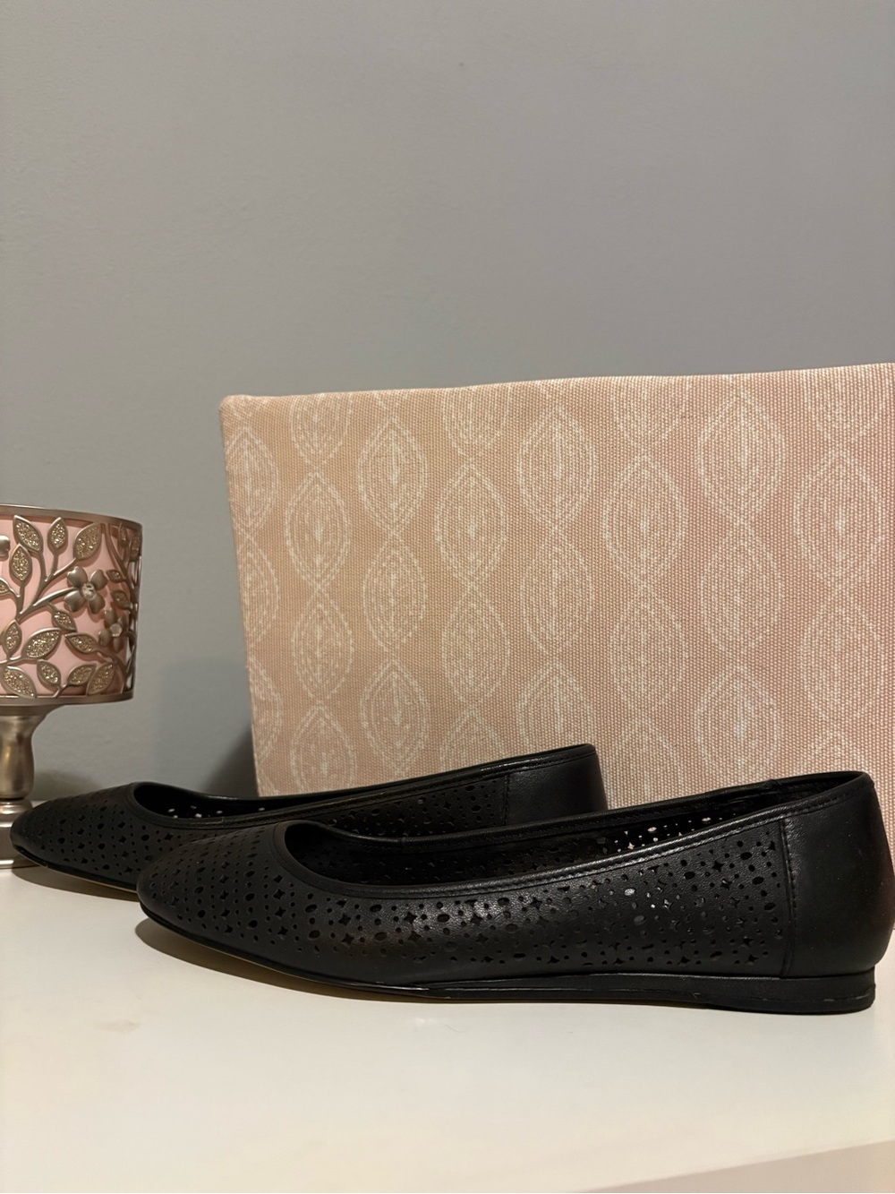 Vince Camuto Black Perforated Leather Ballet Flats
